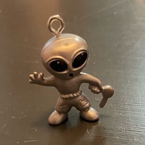 Silver Alien Figurine pendant keychain or bag tag
